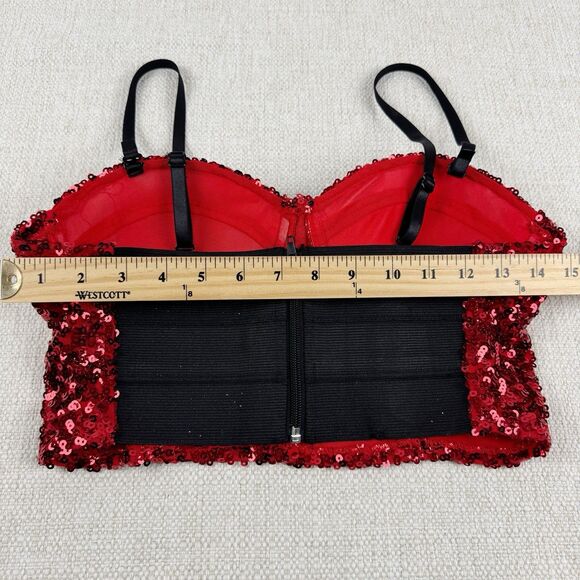 WET SEAL Red Sequins Women's Camisole Bustier Party Holiday Crop Top Large - Picture 13 of 14